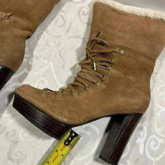 NIB!Calvin Klein Keona suede Wood heel lace up boot size 9 - Picture 8 of 12